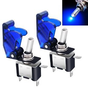 mxuteuk 2pcs Rocker Lighted Toggle Switch, 12V 20A Blue LED Light Up Heavy Duty Toggle Switch with Blue Waterproof Cover SPST ON/Off 3Pin for Car Truck Boat ASW-07D-BU-BUMZ
