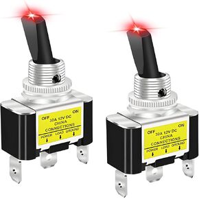 2 PCS Heavy Duty Toggle Switch, 12V DC 30A LED Lighted 3 Pin On Off Rocker Switch, 2 Position Toggle Switch for Marine Cars Trucks Boats, Electrical System Car Accessories (Green)