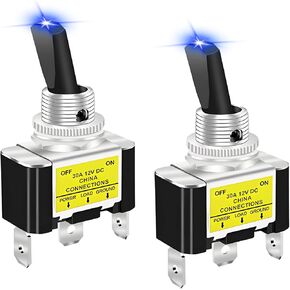 2 PCS Heavy Duty Toggle Switch, 12V DC 30A LED Lighted 3 Pin On Off Rocker Switch, 2 Position Toggle Switch for Marine Cars Trucks Boats, Electrical System Car Accessories (Green)