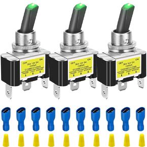 3 قطع مفتاح هزاز للخدمة الشاقة DC 12V 30A بولي LED مضاء معدني SPST ON OFF 2 موضع 3Pin 12mm/0.5 بوصة فتحة تركيب مع موصل للسيارات سيارة RV شاحنة UTV قارب