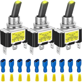3 قطع مفتاح هزاز للخدمة الشاقة DC 12V 30A بولي LED مضاء معدني SPST ON OFF 2 موضع 3Pin 12mm/0.5 بوصة فتحة تركيب مع موصل للسيارات سيارة RV شاحنة UTV قارب in Kuwait
