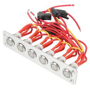 12V 6 Gang Rocker Switch Button Panel, Car Modification Bluelight Ignition Toggle ON Off with 40 Lable Stickers, Vehicle Toggle Switch Button Board for RV Yacht