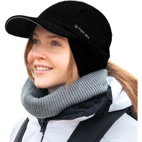 TOP-EX M/L/XL Unisex Waterproof Baseball Cap with Ear Flap Ponytail Hole Reflective Winter Hat Fleece Lining Hat