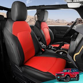 1:1 Custom Fit Seat Covers for Ford Bronco 4 Door 2021 2022 2023 2024, Luxury Waterproof Full Set Faux Leather Seat Cover for Ford Bronco 4 Door Without Rear Cup Holder - BlackGrey
