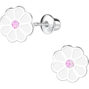 Penny & Piper Toddler Screwback Earrings Hypoallergenic for Ages +3 - Sterling Silver Earrings for Little Girls & Kids Stud Earrings - (Daisy, 1 Pair)