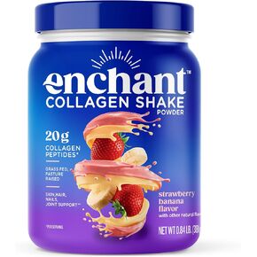 Enchant Collagen Peptides Shake Powder, Strawberry Banana Flavor – Great Taste, 20g Grass Fed Collagen Peptides, Promotes Hair, Nail, Skin, Bone and Joint Health, 0.84 lb