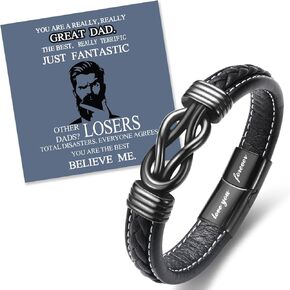 Funny Gifts for Dad Husband Grandpa Step Dad Father in Law, Father Day Birthday Christmas Valentines Day Easter Gifts Ideas, Love You Forever" Knot Infinity Braided Leather Bracelet for Him Men