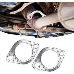2 PCS Car Exhaust Pipe Interface Gasket, 2.5" Two-Hole Olive Cross-Section High Pressure High Temperature Resistant Sealing Flange Gasket, Connection Parts, for Most Vehicle Types (Silver)