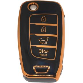 غطاء غطاء مفتاح فوب بأربعة أزرار من مادة TPU لعام 2018 2019 2020 2021 Hyundai Accent Elantra GT Kona Santa Fe Sonata Veloster Venue Tucson 2021 2022 Grandeur IG 2017 (4 أزرار بيضاء)