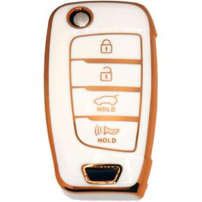 Flip 4 Button TPU Key Fob Shell Cover for 2018 2019 2020 2021 Hyundai Accent Elantra GT Kona Santa Fe Sonata Veloster Venue Tucson 2021 2022 Grandeur IG 2017 (4 Button White)