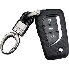 Soft Silicone Rubber Carbon Fiber Texture Case Key Fob Cover For Toyota 4Runner Avalon C-HR Camry Corolla Fortuner Highlander Levin RAV4 LE Sequoia Sienna Tacoma Tundra Yaris Car Key - Black