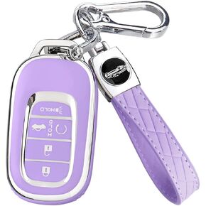 Montague Key Fob Cover for Honda with Keychain, Premium TPU Key Case Shell for 2024 2023 2022 Honda Accord, Civic, HR-V, CR-V, Pilot Remote Smart Car Key Fob Protector（5 Buttons Purple）