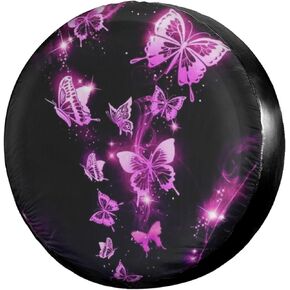 Dujiea Glitter Pink Butterfly Spare Tire Cover, Universal Wheel Tire Cover Dust-Proof Tire Protectors for Trailer Rv Van SUV Truck Camper and Many Vehicle 14 15 16 17 Inch