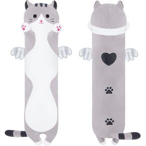 Cute Cat Plush Pillow, Pink Long Cat Stuffed Animals Soft Long Kitten Plushies Kawaii Cat Stuffed Plush Toy for Kids Girlfriend(50cm/19.6inch)