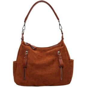 Suede Satchels Shoulder Crossbody Handbag for Women Winter Fall Retro Top-handle Bag Slouchy Work Hobo Bag Purse