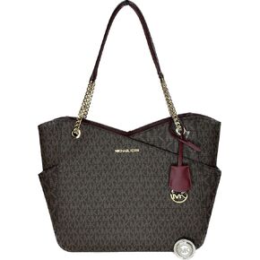 حقيبة مايكل كورس جيت سيت للسفر ذات سلسلة كبيرة على الكتف مع خطاف محفظة (Signature MK Brown/Dark Cherry) in Saudi Arabia