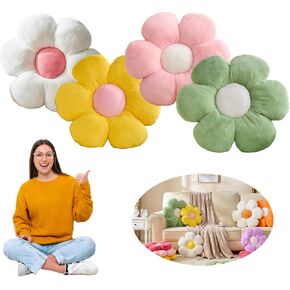 Flower Pillows Flower Shaped Throw Pillow Cute Daisy Flower Pillows Flower Seating Cushions for Adults Kids Home Bedroom Sofa Chair Couch Decor (White, 15.74 inch)
