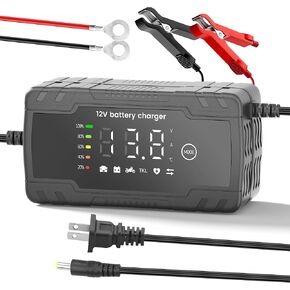 Battery Charger 12V 6 Amp Car Battery Charger 12V 12FT Smart Trickle Charger for Car Battery 8-Stage Automotive Battery Maintainer with Temp Compensation for Lead-Acid Battery Lawn Mowers