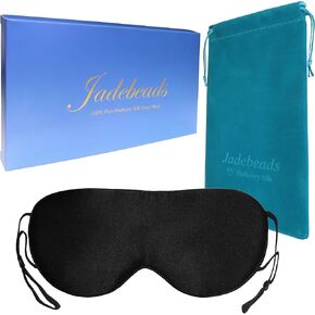 Pure Mulberry Silk Sleep Mask for Women and Men, Complete Black-Out, Adjustable Ear Hanging Strap, Light Weight, Black