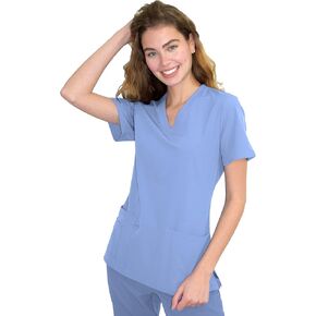 Green Town Scrubs for Women - 4 Pocket V-Neck Scrub Top, Stretch Fabric, Easy Care Uniforms