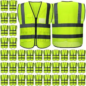 Newcotte 40 Pack High Visibility Safety Vests with Pockets and Zipper Mesh Reflective Vest for Men Women Neon Working Vest