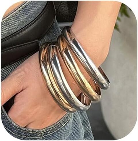 Chunky Gold Bracelets Set for Women Wide Cuff Bracelets Hammered Wrap Gold Bangles Set Jewelry in Kuwait