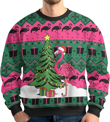 34HD Flamingo Ugly Christmas Sweater 2024, Funny Sweatshirt Long-Sleeve Crewneck, Flamingo Gifts for Women in Saudi Arabia