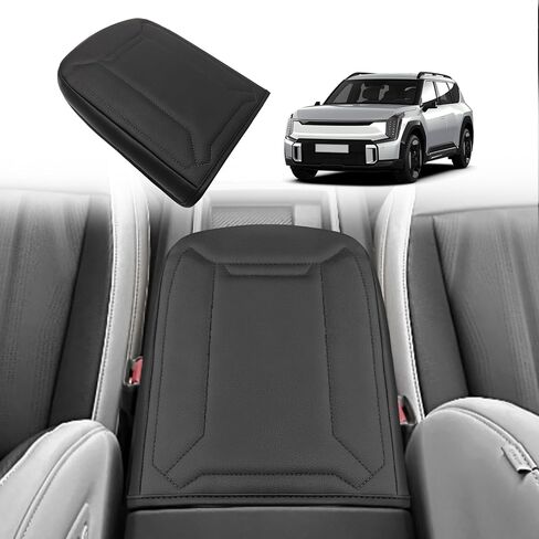 BestEvMod Center Console Armrest Pad Cover Compatible with Kia EV9 2024 Accessories Extra Soft Microfiber Leather Protector Seat Armrest Cover (Black/Black Stiching) in Kuwait