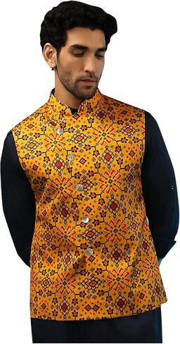 Elina fashion Men's Indian Nehru Jacket || Printed Bandhgala Jodhpuri Sleeve Less ONLY Waistcoat in Kuwait