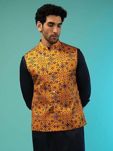 Elina fashion Men's Indian Nehru Jacket || Printed Bandhgala Jodhpuri Sleeve Less ONLY Waistcoat in Kuwait