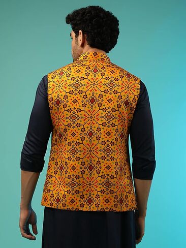 Elina fashion Men's Indian Nehru Jacket || Printed Bandhgala Jodhpuri Sleeve Less ONLY Waistcoat in Kuwait