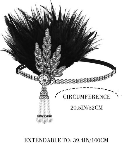 GORTIN 1920's Flapper Feather Headband Art Deco خوذة مستوحاة من أوراق الشجر ميدالية اللؤلؤ in Kuwait