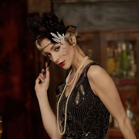 GORTIN 1920's Flapper Feather Headband Art Deco Headpiece Inspired Leaf Medallion Pearl Headband in Saudi Arabia
