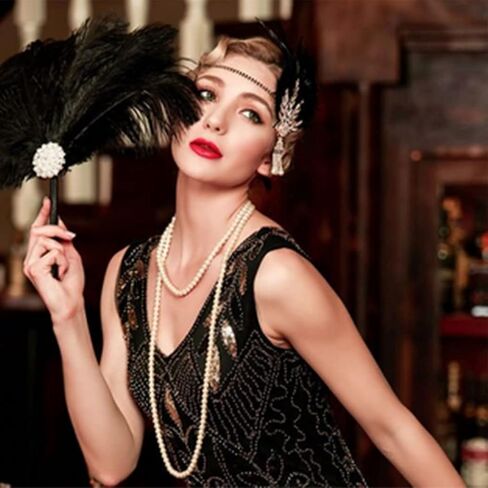 GORTIN 1920's Flapper Feather Headband Art Deco Headpiece Inspired Leaf Medallion Pearl Headband in Saudi Arabia