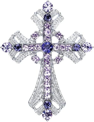 Cross brooches and pins for women Sparkling Aquamarine Clear Crystal Rhinestones Holy Cross Christian Religious Jewelry in Kuwait