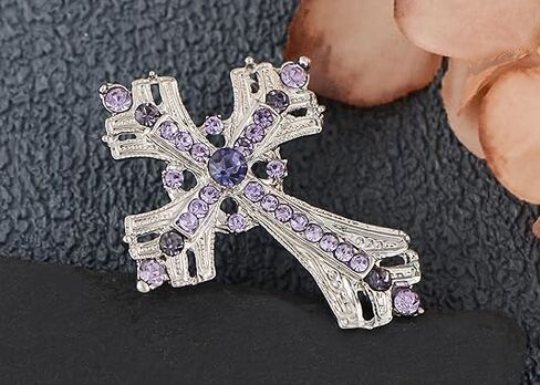 Cross brooches and pins for women Sparkling Aquamarine Clear Crystal Rhinestones Holy Cross Christian Religious Jewelry in Kuwait