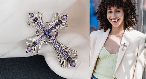 Cross brooches and pins for women Sparkling Aquamarine Clear Crystal Rhinestones Holy Cross Christian Religious Jewelry in Kuwait