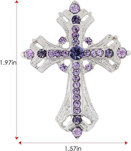 Cross brooches and pins for women Sparkling Aquamarine Clear Crystal Rhinestones Holy Cross Christian Religious Jewelry in Kuwait