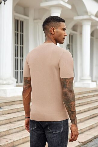 COOFANDY Mens Knit T-Shirts Summer Waffle Shirts Vintage Shirts Short Sleeve Crew Neck Tee Shirt Casual Crochet Top in Saudi Arabia