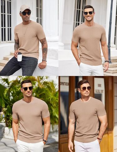COOFANDY Mens Knit T-Shirts Summer Waffle Shirts Vintage Shirts Short Sleeve Crew Neck Tee Shirt Casual Crochet Top in Saudi Arabia