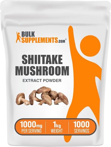 BulkSupplements.com Shiitake Mushroom Extract Powder - Shiitake Mushroom Supplement, Shiitake Mushroom Powder - Gluten Free, 1000mg per Serving, 250g (8.8 oz) (Pack of 1) in Kuwait