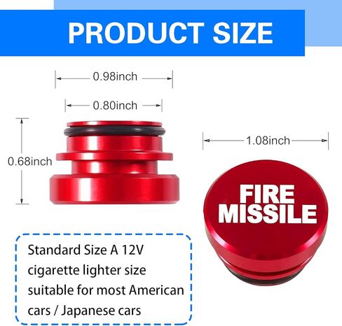 2 PCS Car Cigarette Lighter Cover, Eject+FIRE Missile 12V Metal Cigarette Lighter Dust Cover, Cigarette Lighter Button Plug Cap, Universal Decorative Accessories for Most Cars (Red) in Saudi Arabia