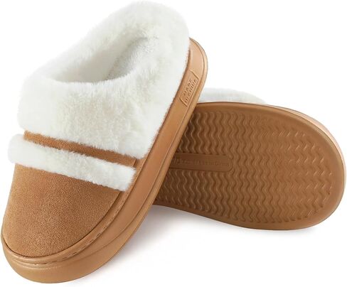 HUXMEYSON Suede Slippers for Women, Fuzzy Womens Slippers Indoor Outdoor with Memory Foam & Anti-Slip Rubber Sole, Warm House Slippers for Woman in Saudi Arabia