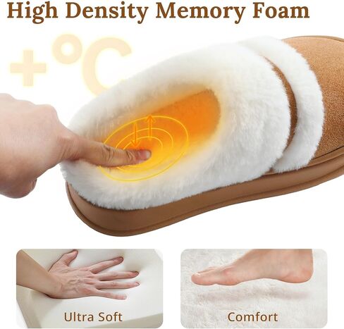 HUXMEYSON Suede Slippers for Women, Fuzzy Womens Slippers Indoor Outdoor with Memory Foam & Anti-Slip Rubber Sole, Warm House Slippers for Woman in Saudi Arabia
