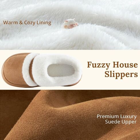 HUXMEYSON Suede Slippers for Women, Fuzzy Womens Slippers Indoor Outdoor with Memory Foam & Anti-Slip Rubber Sole, Warm House Slippers for Woman in Saudi Arabia