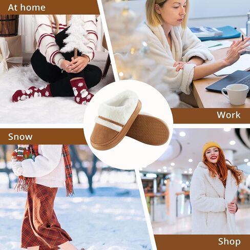 HUXMEYSON Suede Slippers for Women, Fuzzy Womens Slippers Indoor Outdoor with Memory Foam & Anti-Slip Rubber Sole, Warm House Slippers for Woman in Saudi Arabia