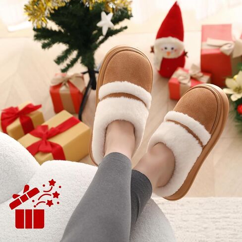 HUXMEYSON Suede Slippers for Women, Fuzzy Womens Slippers Indoor Outdoor with Memory Foam & Anti-Slip Rubber Sole, Warm House Slippers for Woman in Saudi Arabia