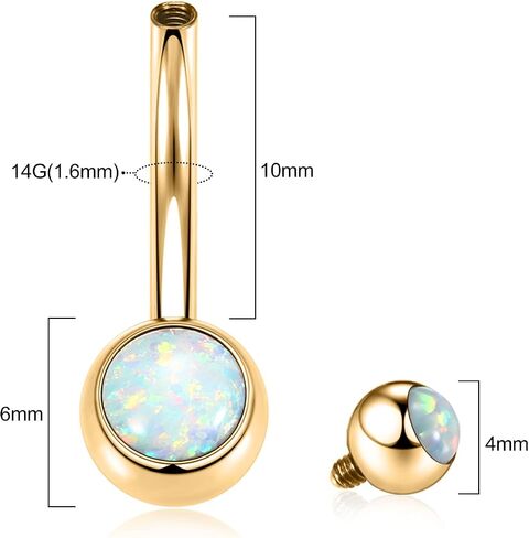 FUNLMO 14G Belly Button Ring Titanium Belly Navel Ring Belly Button Piercing Jewelry Internally Threaded Navel Jewelry Navel Belly Piercing Jewelry Double CZ Opal Inlaid in Kuwait
