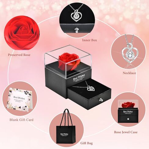 هدايا عيد الأم من VNOX، وردة حمراء حقيقية محفوظة مع قلادة أحبك، هدايا للأم من ابنتها، وردة زهور أبدية فريدة من نوعها مع قلادة قلب فضية لا نهاية لها للنساء في عيد الحب وعيد الميلاد هدية عيد ميلاد للأم ماما in Kuwait