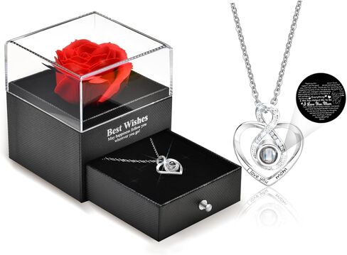 هدايا عيد الأم من VNOX، وردة حمراء حقيقية محفوظة مع قلادة أحبك، هدايا للأم من ابنتها، وردة زهور أبدية فريدة من نوعها مع قلادة قلب فضية لا نهاية لها للنساء في عيد الحب وعيد الميلاد هدية عيد ميلاد للأم ماما in Kuwait